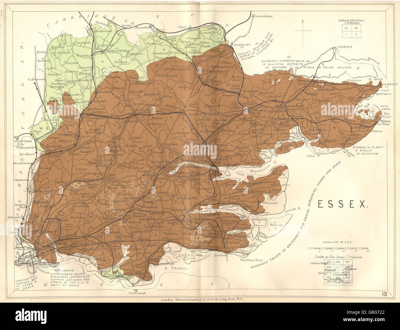 ESSEX: mappa geologica. STANFORD, 1880 Foto Stock