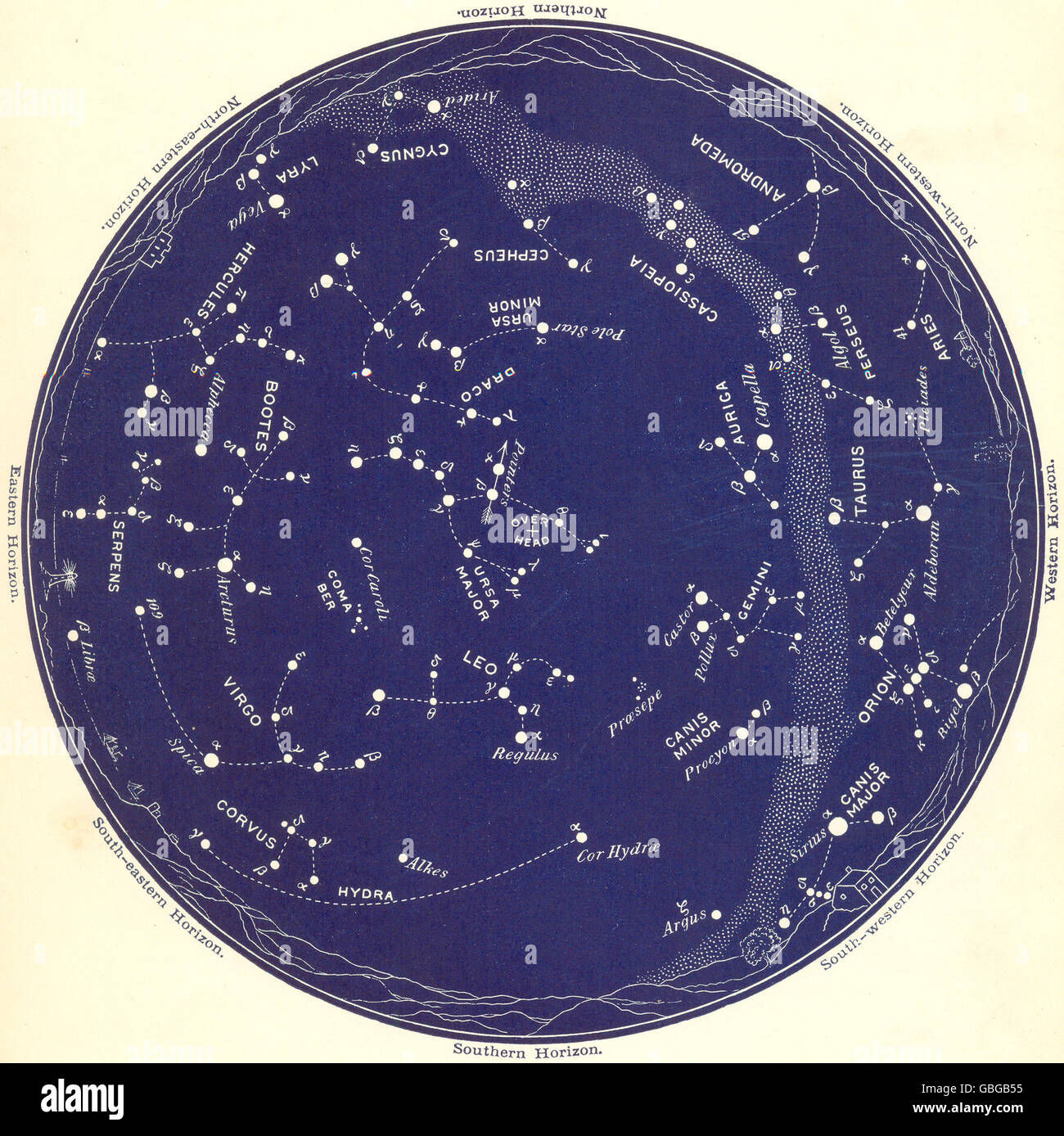 STAR Mappa IV. Il cielo di notte. Marzo-aprile. Astronomia. PROCTOR, 1884 Foto Stock