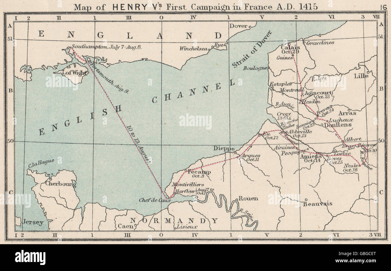 Cento anni di guerra: Agincourt 1415: Enrico V per la campagna in Francia. Piccolo, 1907 Mappa Foto Stock