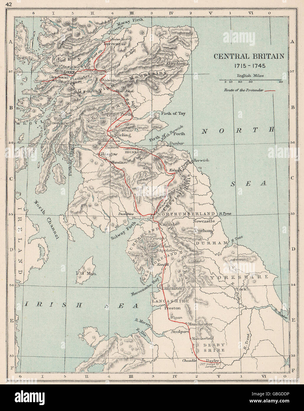 BONNIE PRINCE CHARLIE: 'Percorso del (giovane) pretendente' 1715-1745, 1907 Mappa Foto Stock