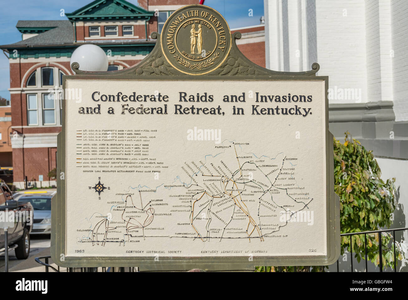 Storico monumento road map per esercito confederato incursioni in central Kentucky durante la Guerra Civile Americana Foto Stock