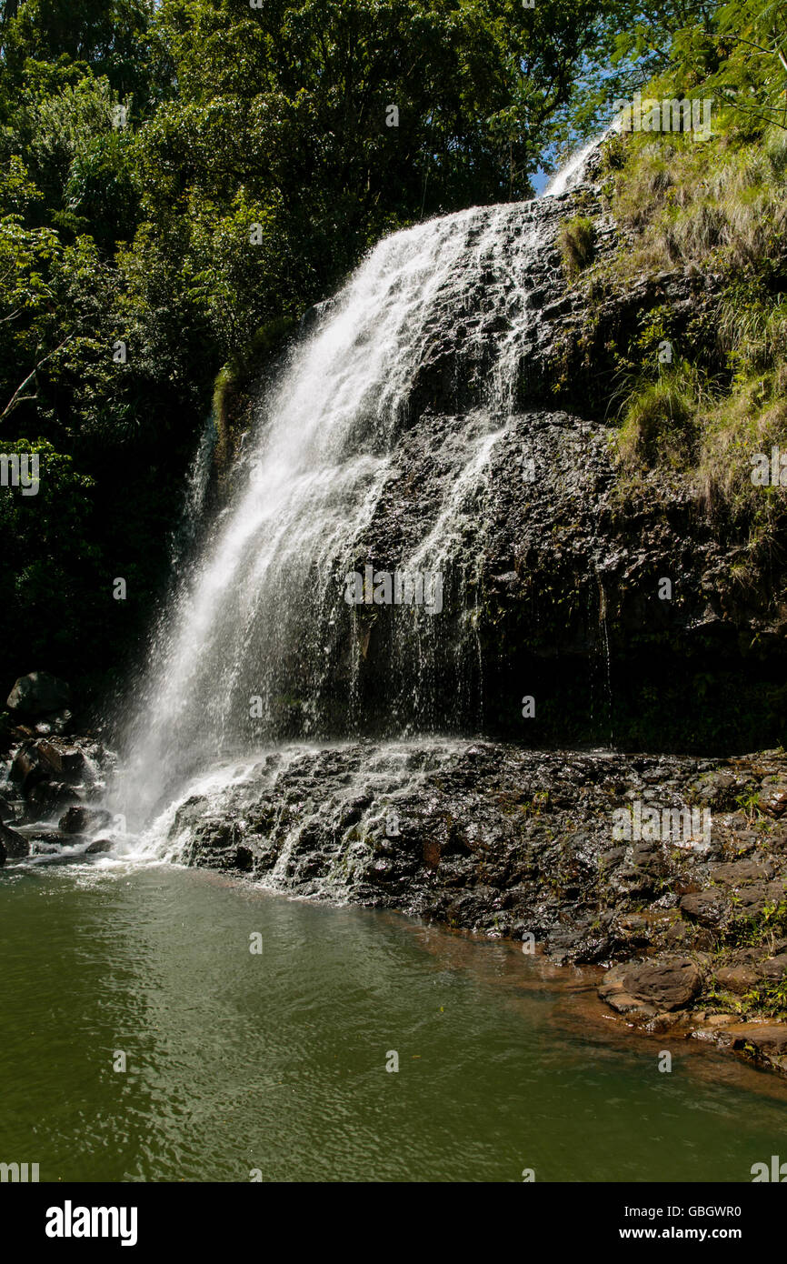 Una cascata in Hawaii con un foro di nuoto Foto Stock