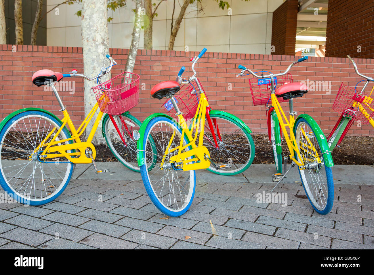 Google di biciclette in e attorno a Google di Mountain View Campus Foto Stock