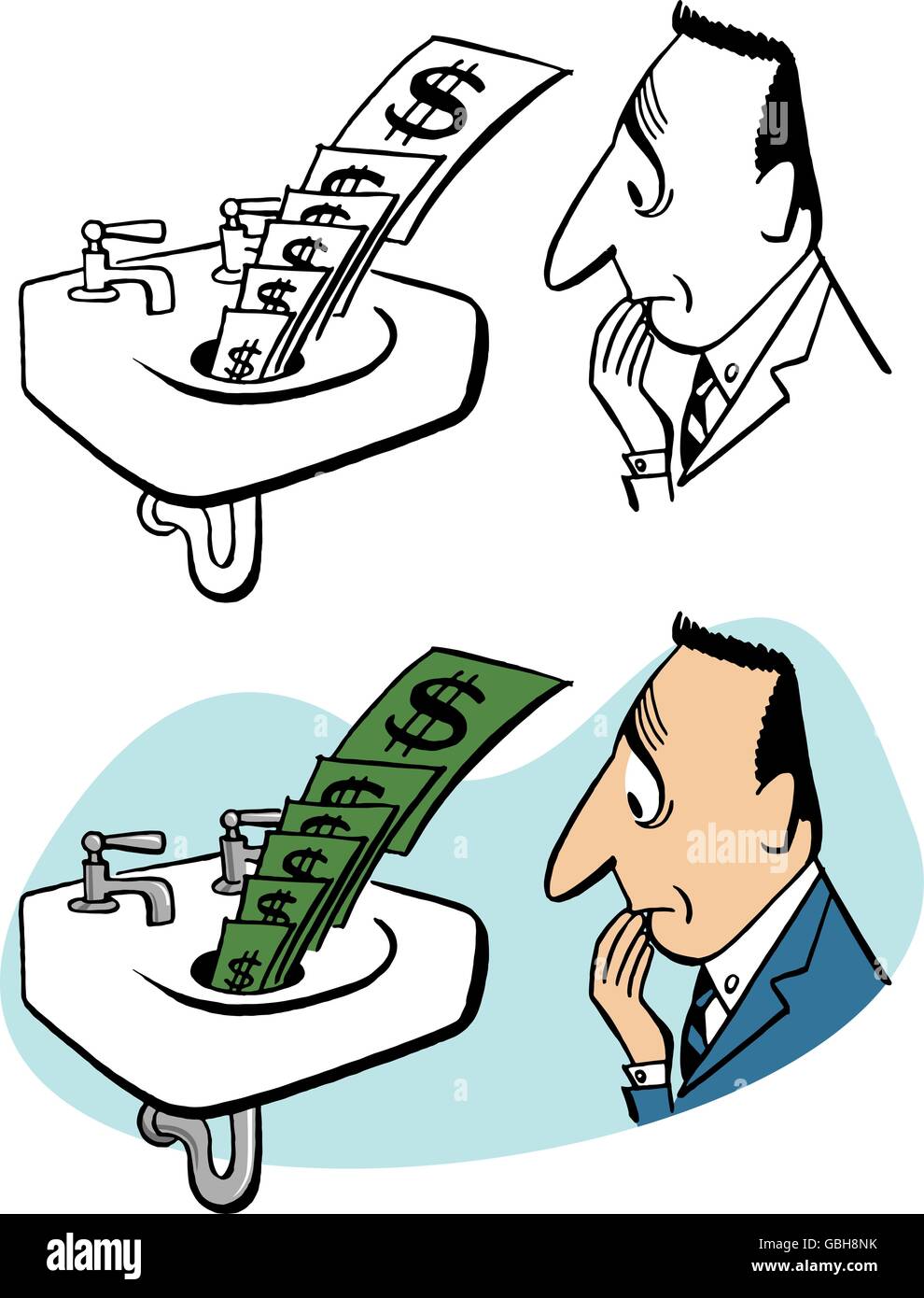 Soldi andando giù il pozzo Illustrazione Vettoriale