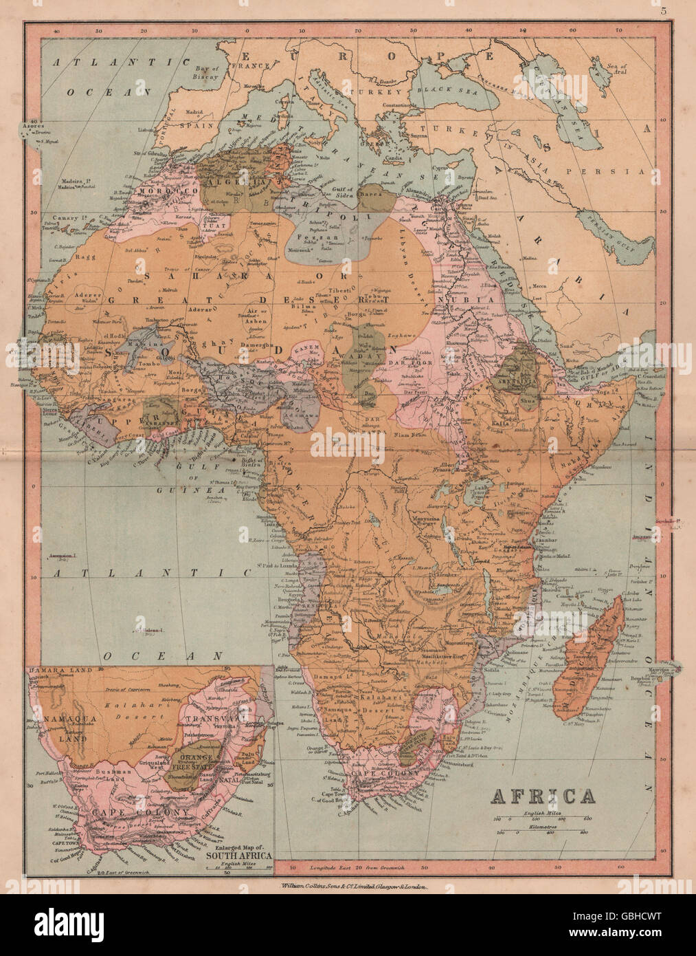 EARLY COLONIAL AFRICA: Prevalentemente uncolonised, pre-'Scramble per l'Africa", 1880 Mappa Foto Stock