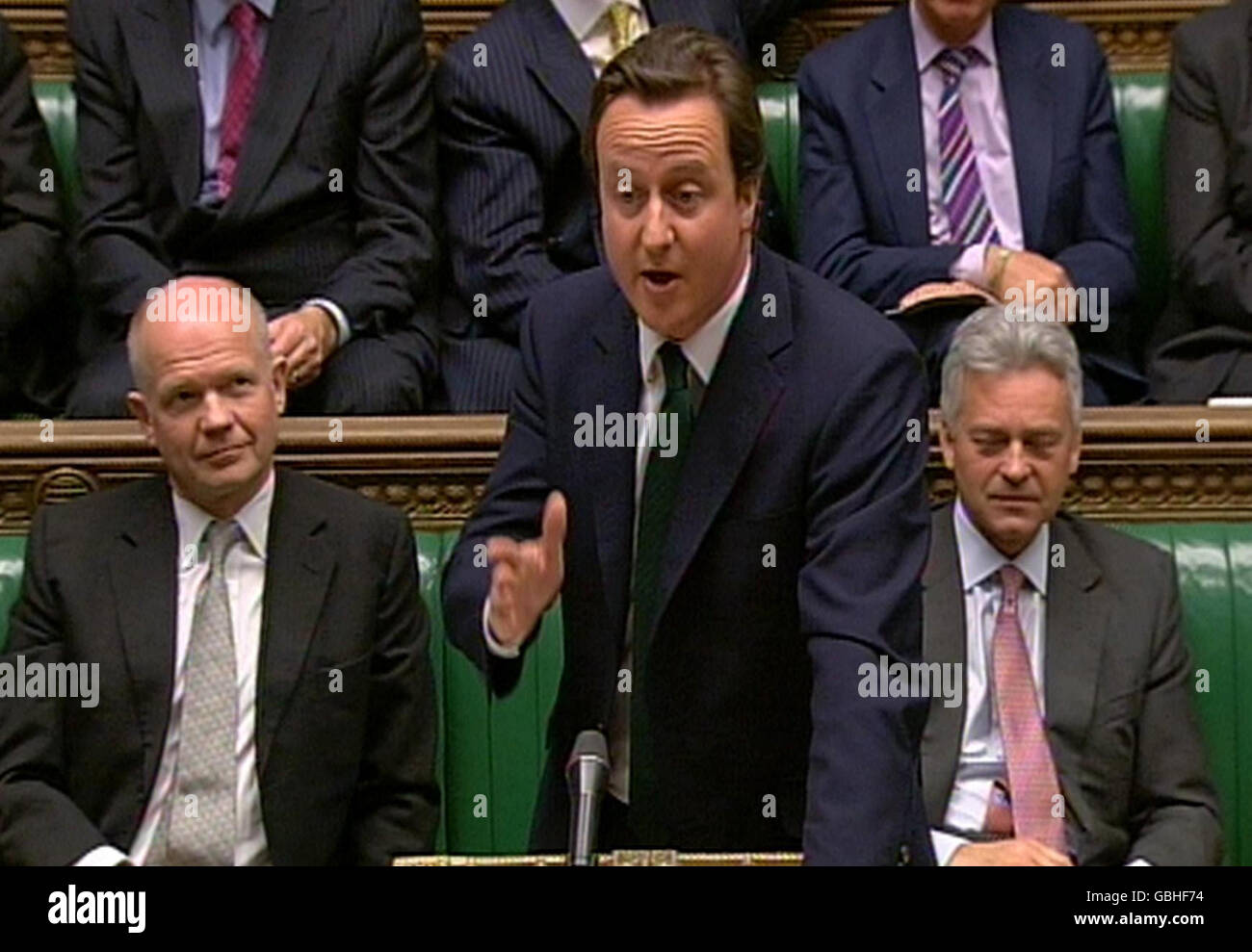 Il leader del Partito conservatore David Cameron nella House of Commons, Westminster, nel centro di Londra. Foto Stock