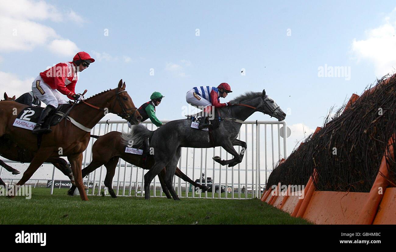 Corse di cavalli - il Grand National Meeting di John Smith del 2009 - giorno uno - Ippodromo di Aintree. Walkon, guidato da Robert Thornton (al centro), vincendo la recinzione di Matalan Anniversary 4-y-o Novices Foto Stock