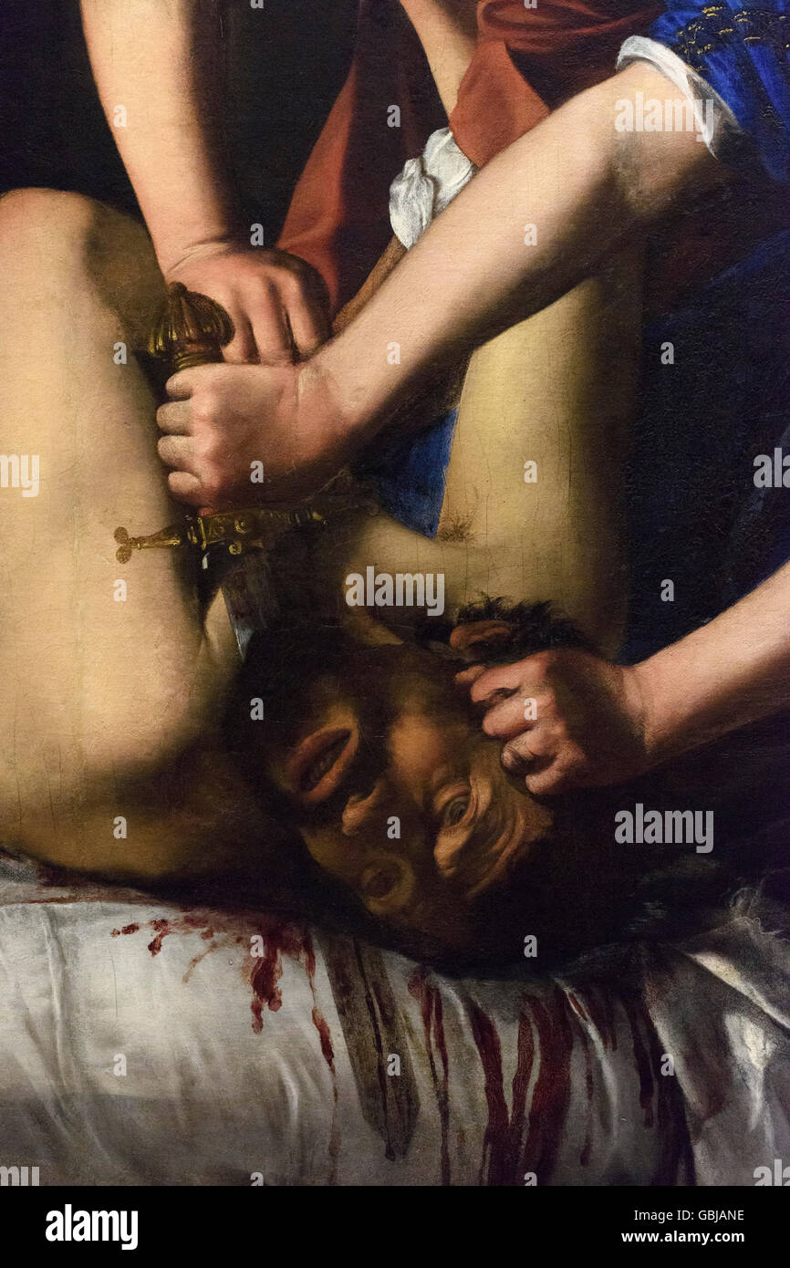 Napoli. L'Italia. Judith uccidendo Oloferne (1625-30), dettaglio da Artemisia Gentileschi, Museo Nazionale di Capodimonte Foto Stock