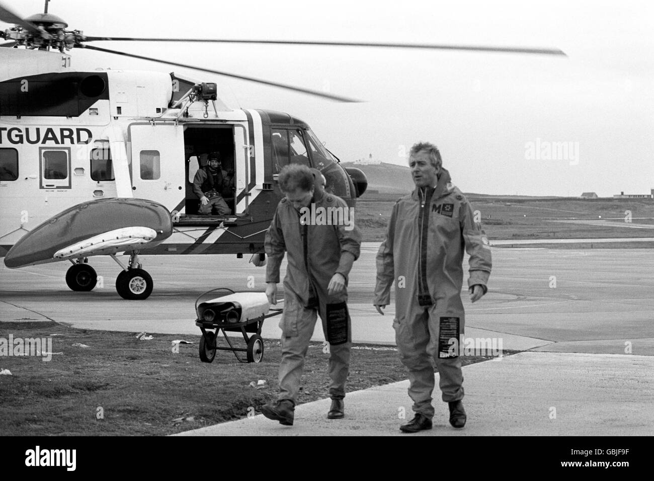 I disastri e gli incidenti - il petrolio del Mare del Nord Rig elicottero Chinook Crash Foto Stock