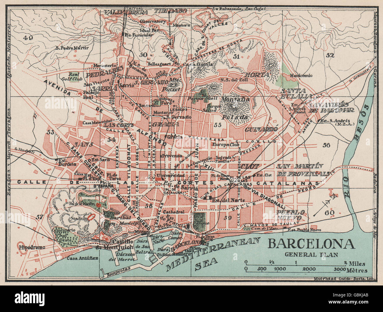 Barcellona. Piano generale. Vintage town mappa della città. Spagna, 1930 Foto Stock
