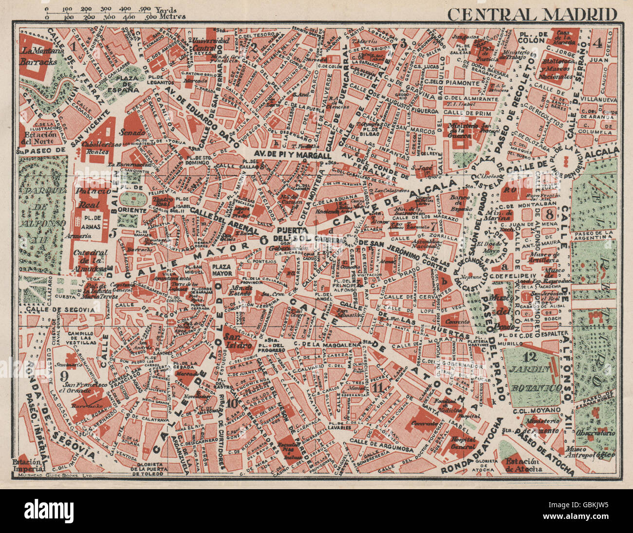 Il centro di Madrid. Vintage town mappa della città piano. Spagna, 1930 Foto Stock