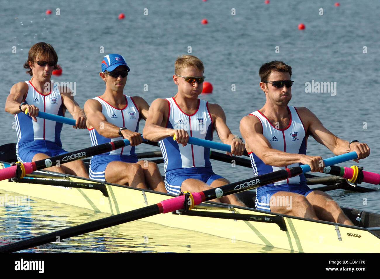 (L-R) in Gran Bretagna Mike Hennessy, Tim Male, Nick English e Mark Hunter in azione questa mattina Foto Stock