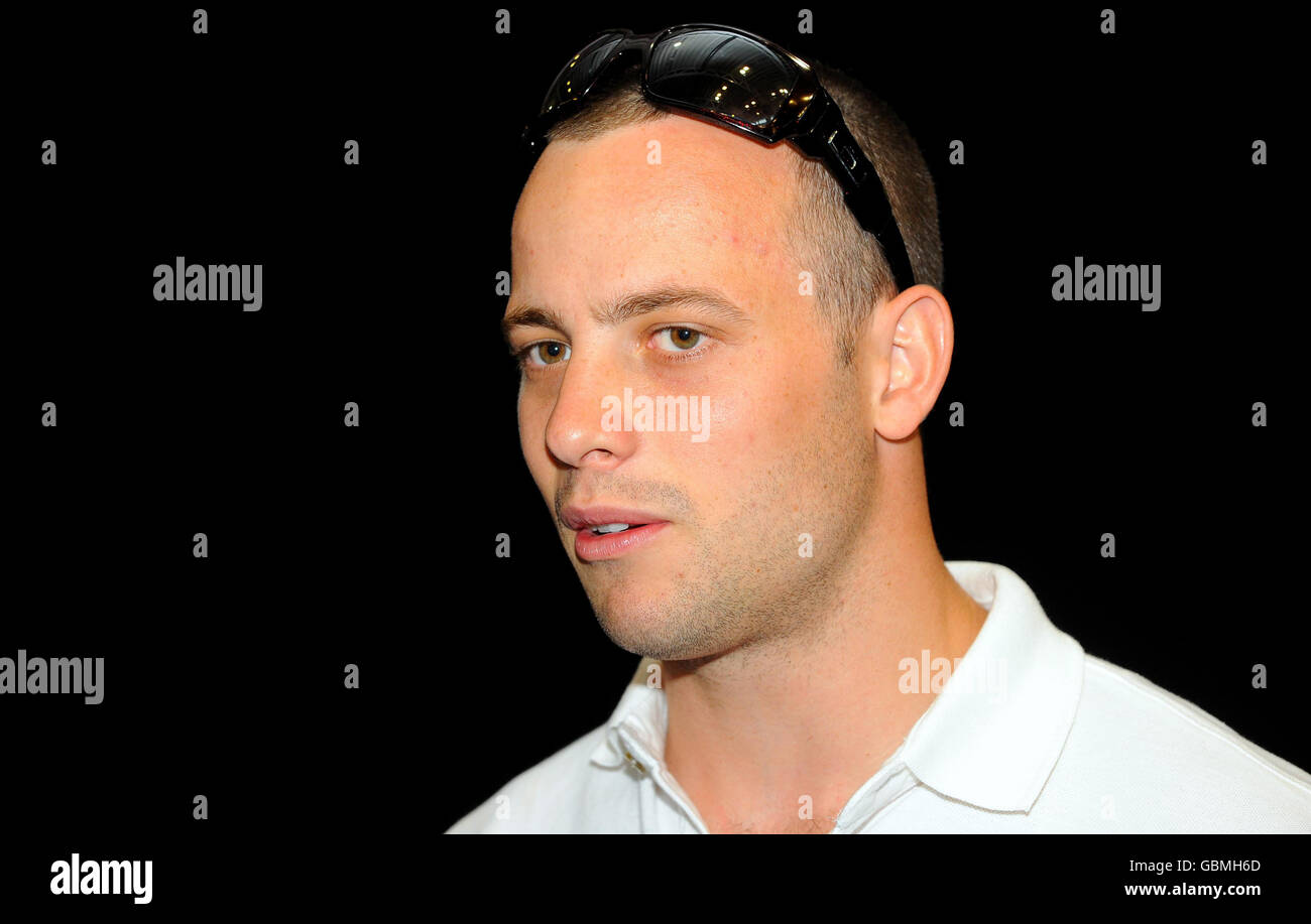 L'Oscar Pistorius del Sud Africa durante il BT Paralimpic World Cup Preview Day alla Manchester Regional Arena, Manchester Foto Stock