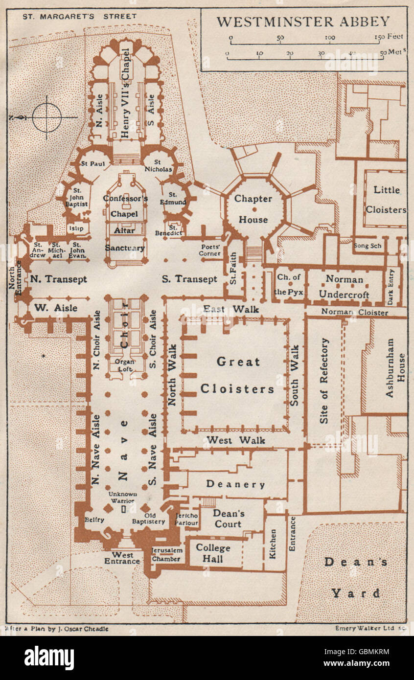 L'abbazia di Westminster. Vintage map piano. Londra, 1927 Foto Stock