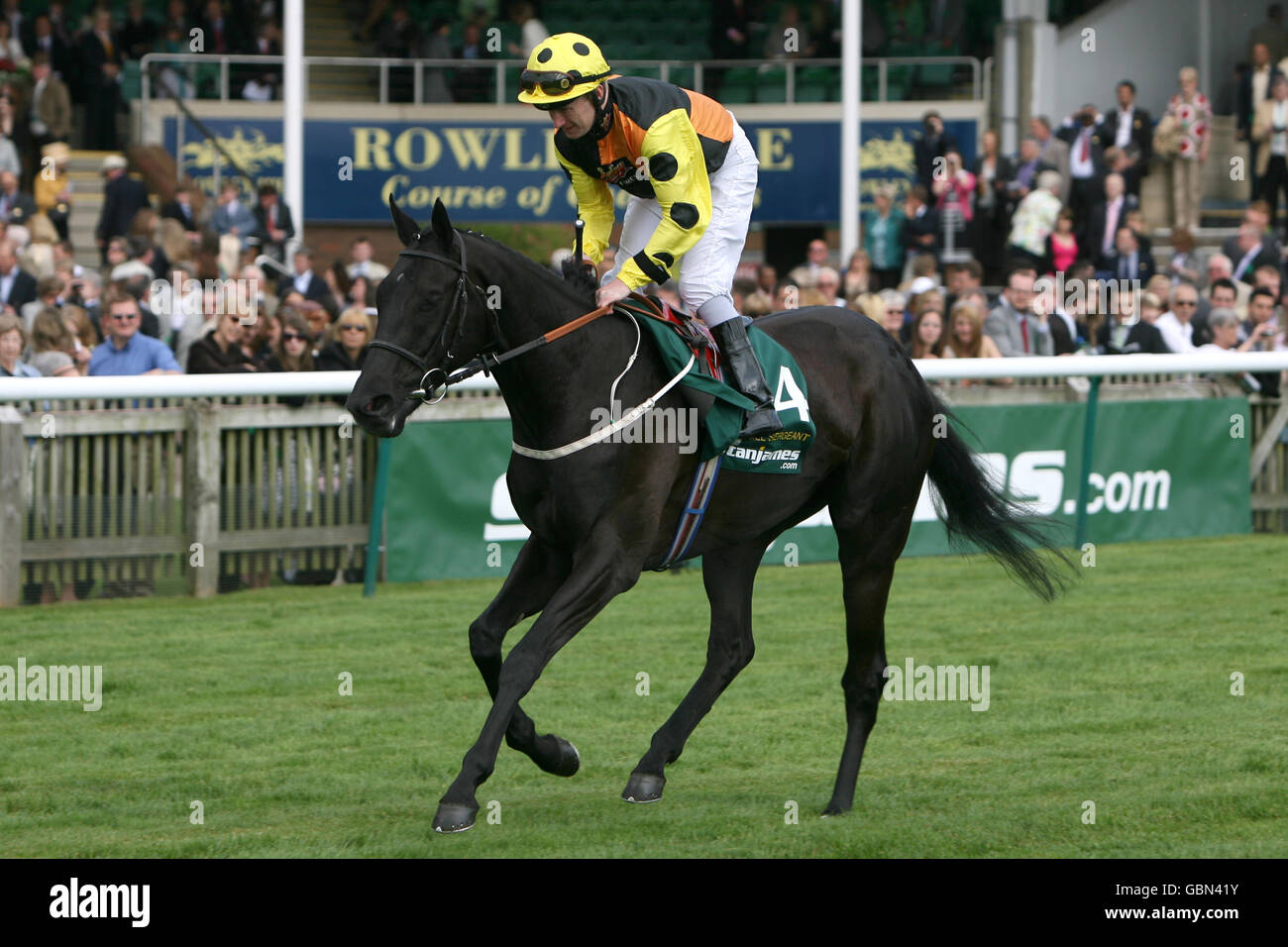 Corse di cavalli - Stanjames.com Guineas Festival 2009 - Day One - circuito di Newmarket. Drill Sergeant guidato da Joe Fanning va al posto per il Stanjames.com Jockey Club Stakes Foto Stock