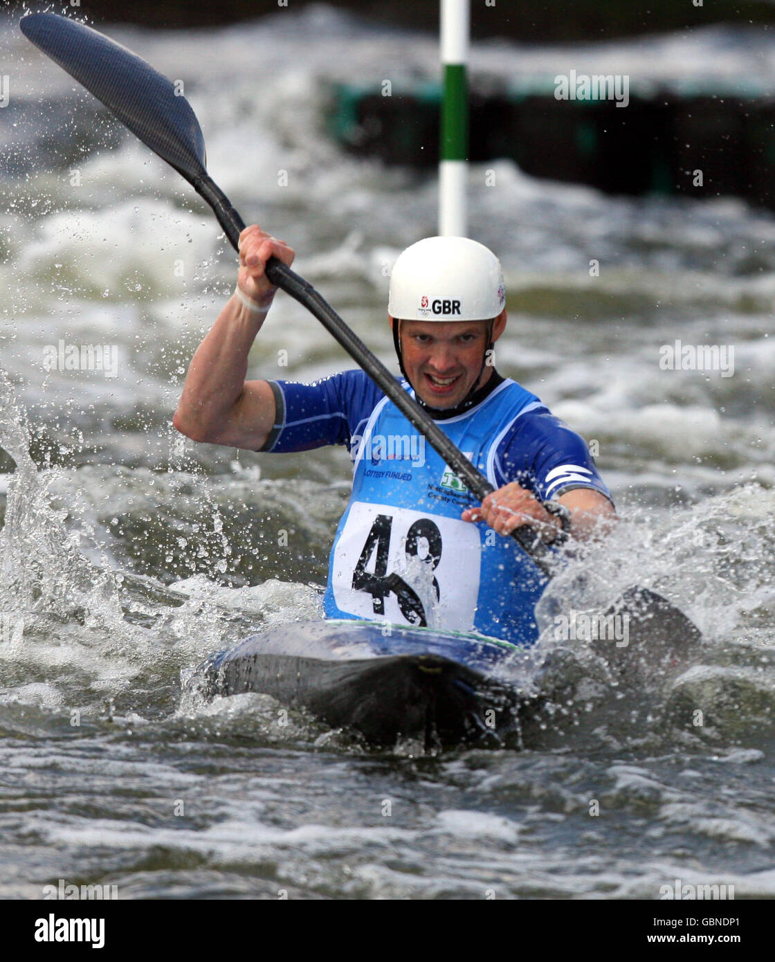 Sport acquatici - Campionati europei di Canoe Slalom 2009 - Holme Pierrepont. Il Campbell Walsh della Gran Bretagna durante il K1 degli uomini Foto Stock