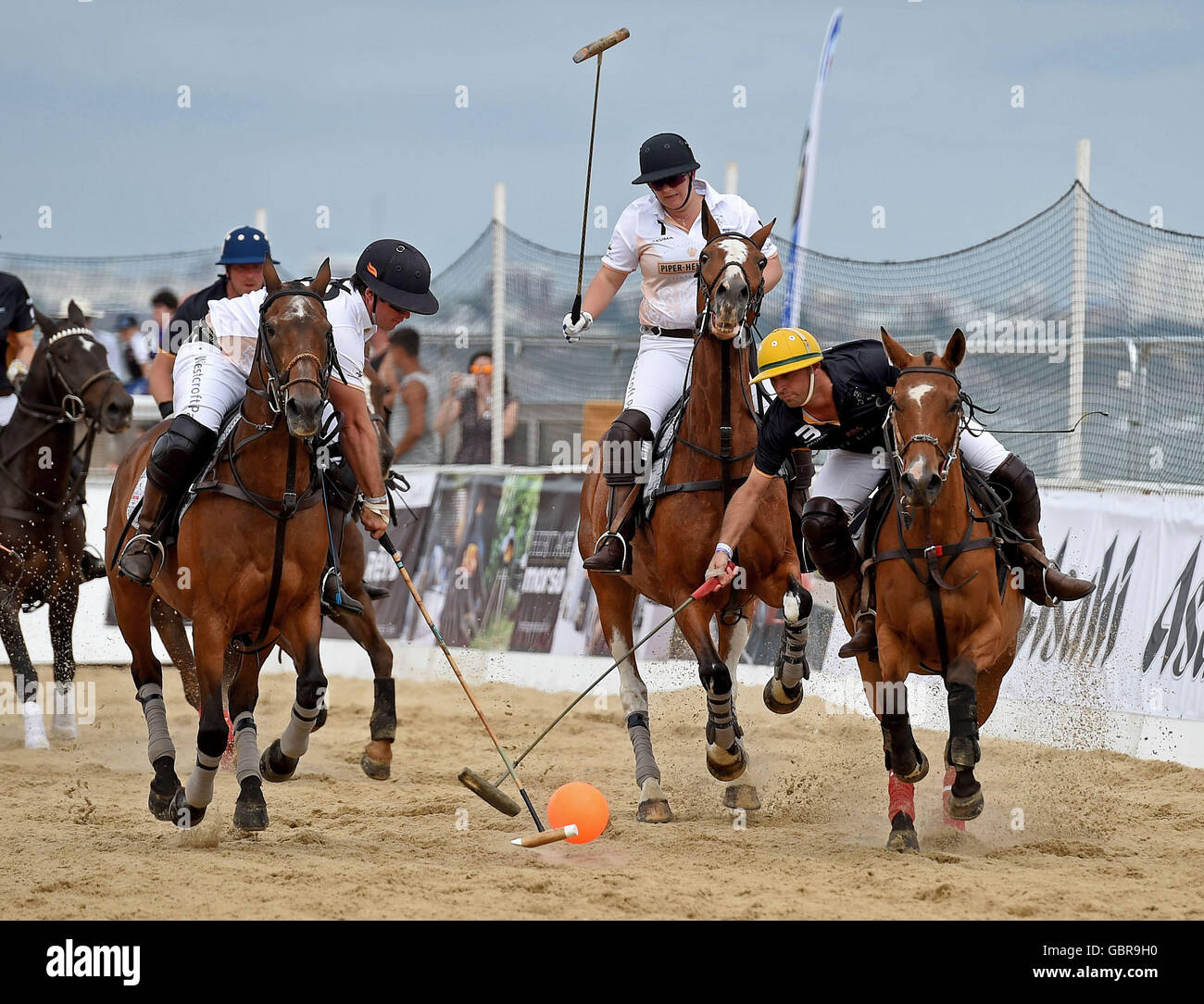 British Beach Polo campionati, barene, Poole, Dorset, Gran Bretagna, Regno Unito Foto Stock