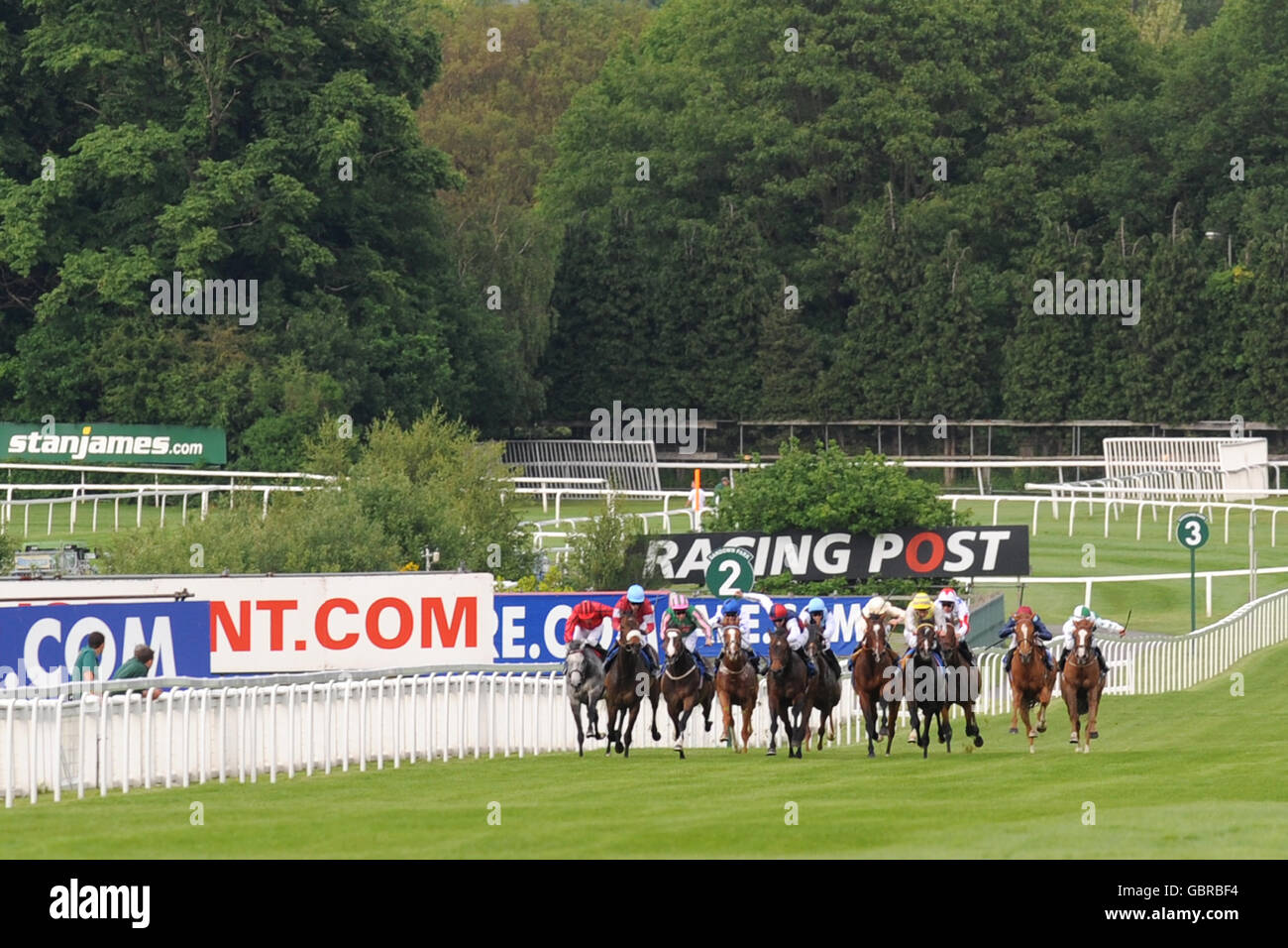 Corse ippiche - serata Brigadier Gerard in Piazza Blu - Sandown Park. Una visione generale dell'azione di gara al Sandown Park Foto Stock