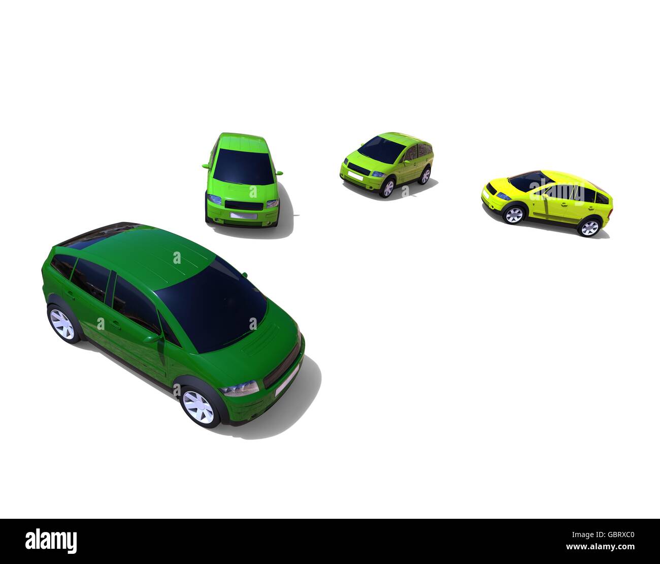 3D render image in rappresentanza di verde auto concetto. Foto Stock