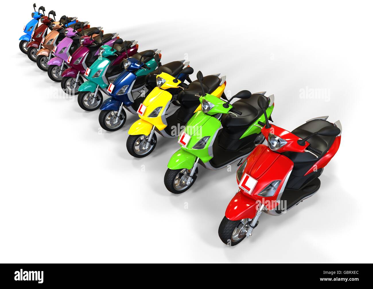 3D Render Image che rappresenta un allievo conducente segni su scooter concept. Foto Stock