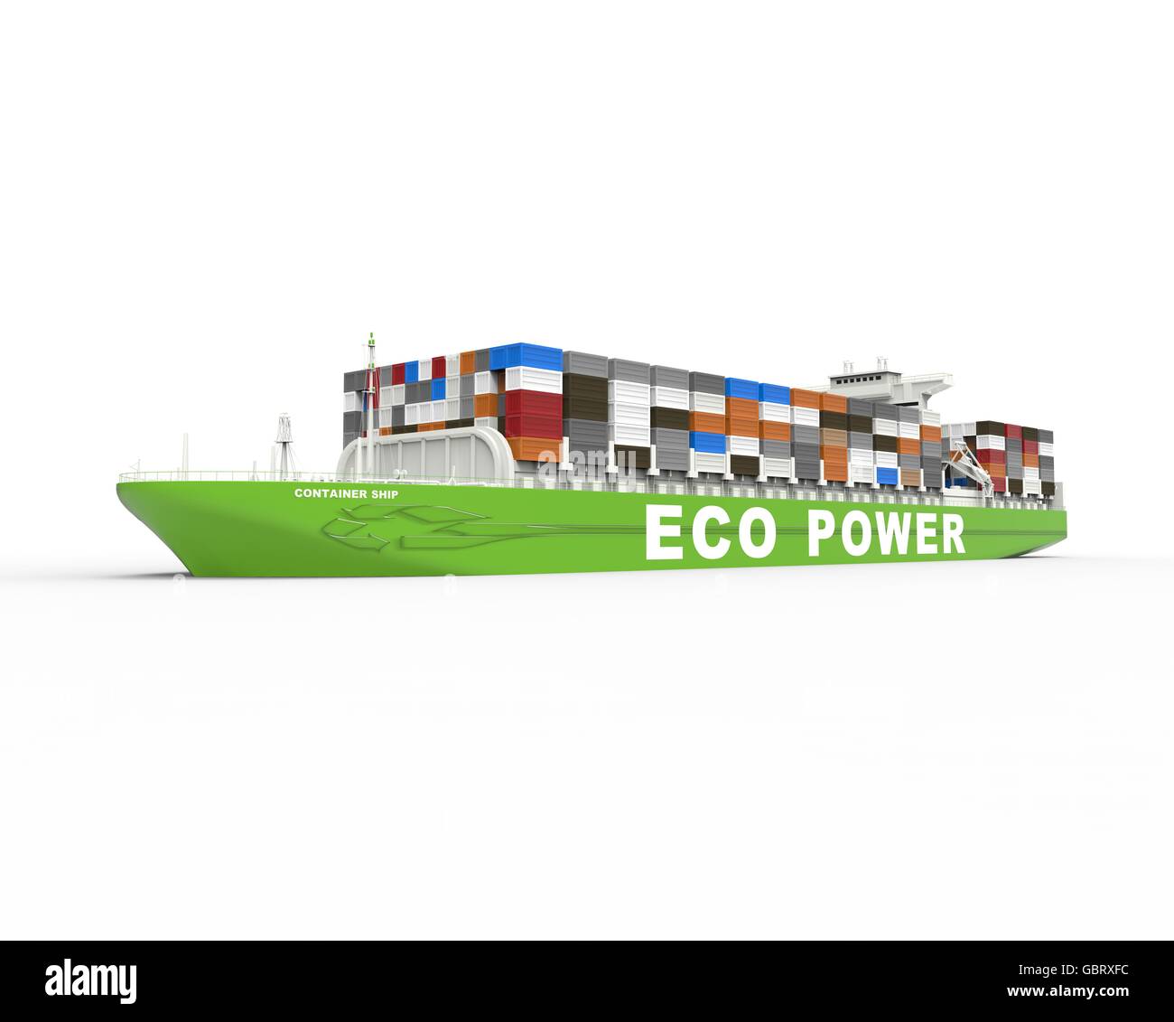 3D Render Image che rappresenta una nave portacontainer con verde il concetto di carburante. Foto Stock
