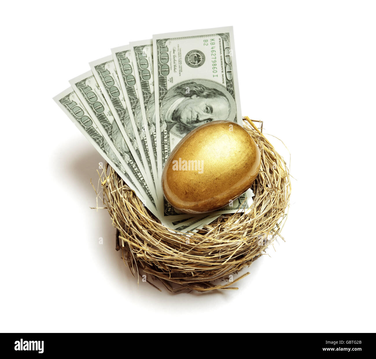 Nido d'oro l'uovo e il concetto di denaro per il risparmio pensionistico e la pianificazione finanziaria Foto Stock
