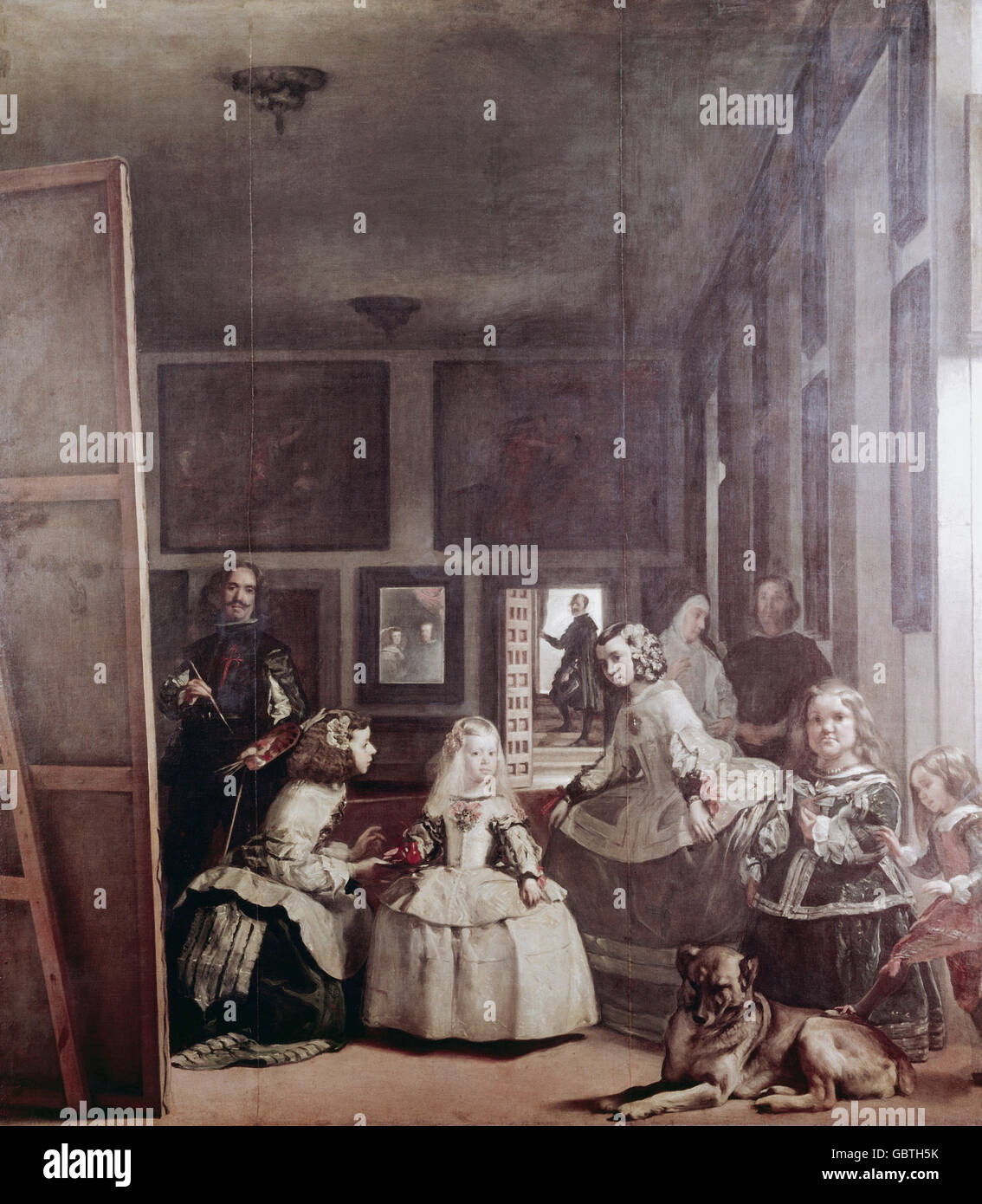 Belle arti, Velazquez, Diego Rodriguez de Silva y (1599 - 1660) dipinto 'Las Meninas" (Le cameriere di onore), 1656, olio su tela, 318 x 276 cm, Prado, Madrid, Foto Stock