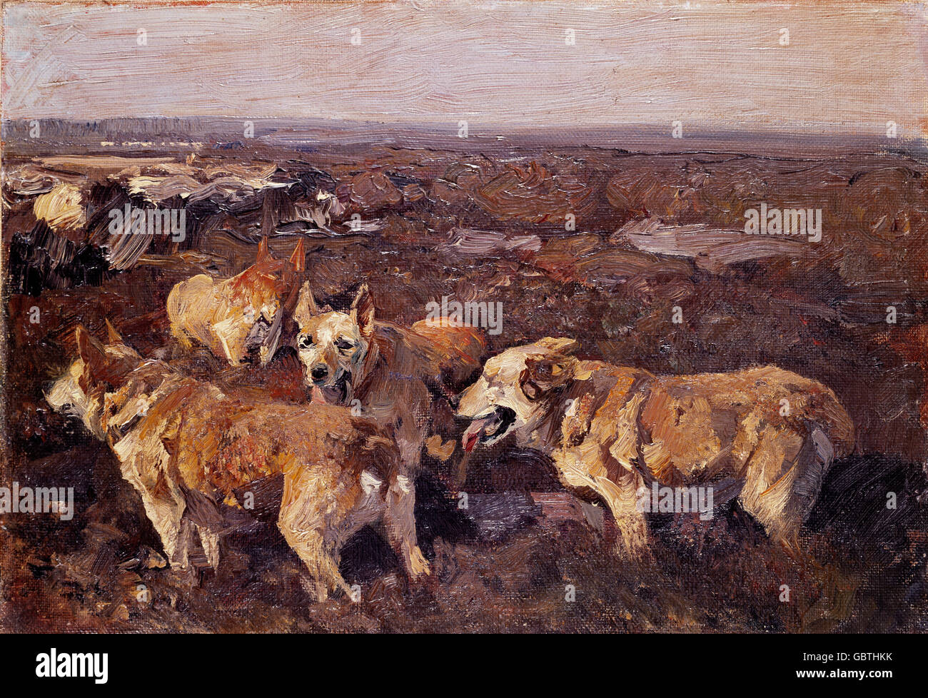 Belle arti, Zuegel, Heinrich Johann von (1850 - 1941), pittura, 'hunde' (cani), Deposito Meisterstrasse, Monaco di Baviera, Foto Stock