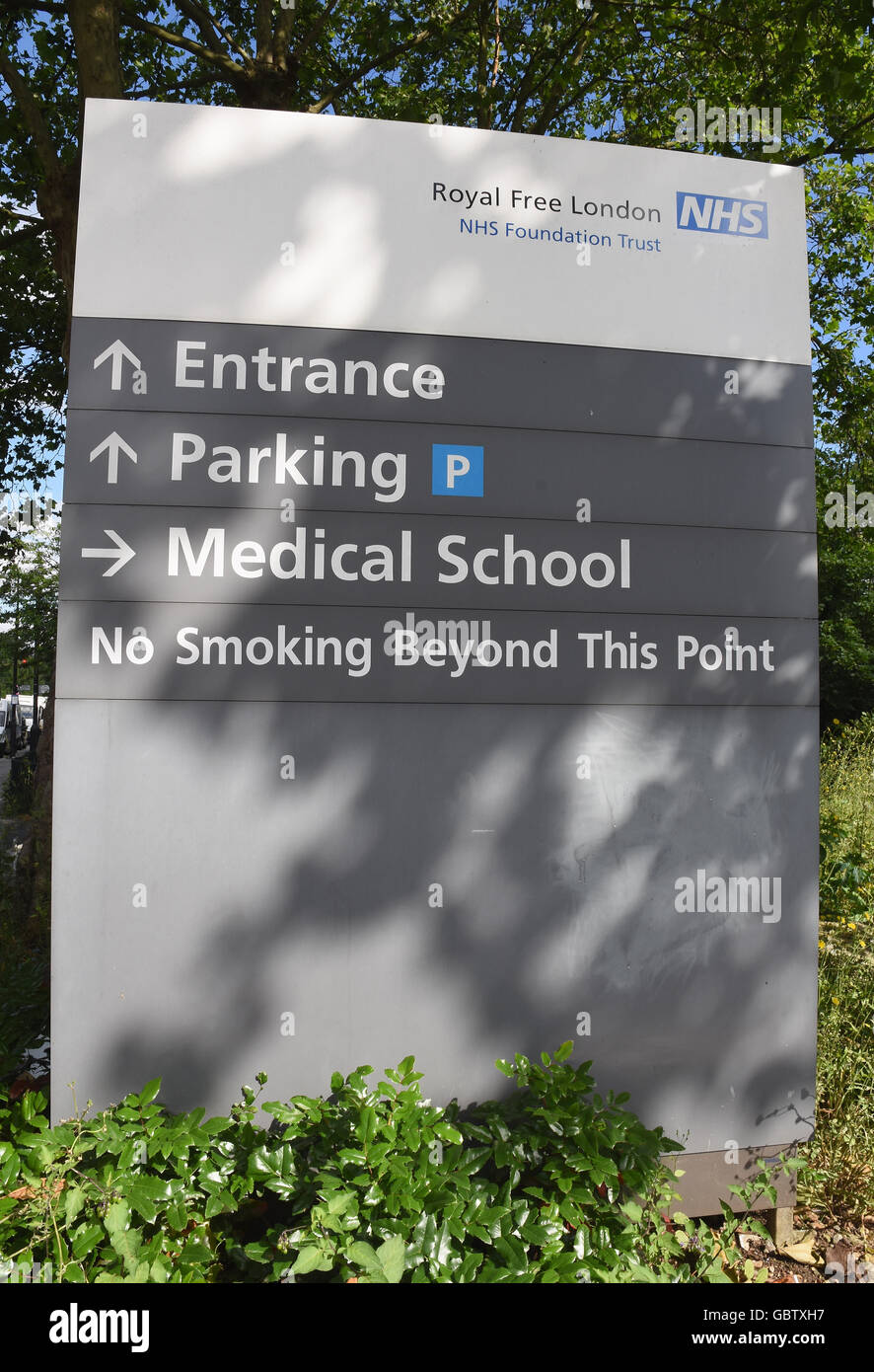 Ospedale segno, Royal Free Londra,Rowland Hill Street,Hampstead, London REGNO UNITO Foto Stock