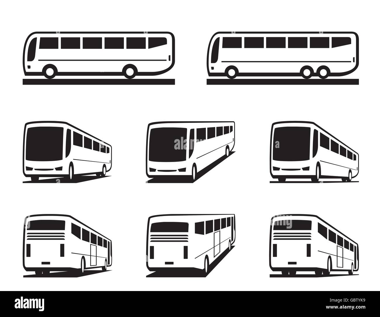 I bus turistici e pullman - illustrazione vettoriale Illustrazione Vettoriale