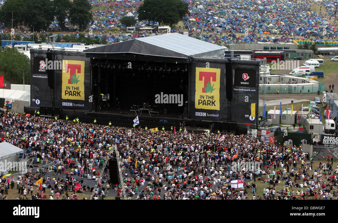 T nel Parco - Scozia. Una visione generale del festival musicale T in the Park a Balado, Perth e Kinross. Foto Stock