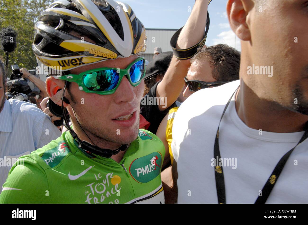 Ciclismo - Tour de France 2009 - fase tre. Mark Cavendish del team Columbia celebra la vittoria della terza tappa del Tour de France tra Marsiglia e la Grande-Motte. Foto Stock