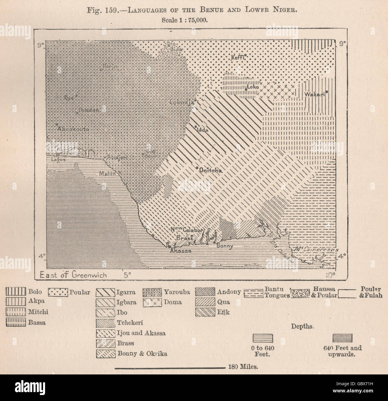 Lingue del Benue e abbassare il Niger. La Nigeria. Il bacino del Niger,  1885 mappa vecchia Foto stock - Alamy