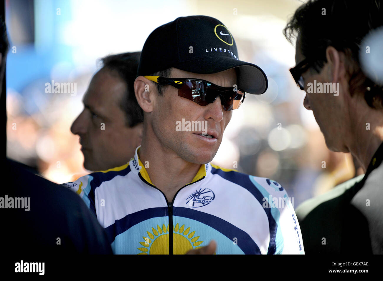 Il team Astana Lance Armstrong prima della quinta tappa del Tour de France tra le Cap d'Agde e Perpignan. Foto Stock