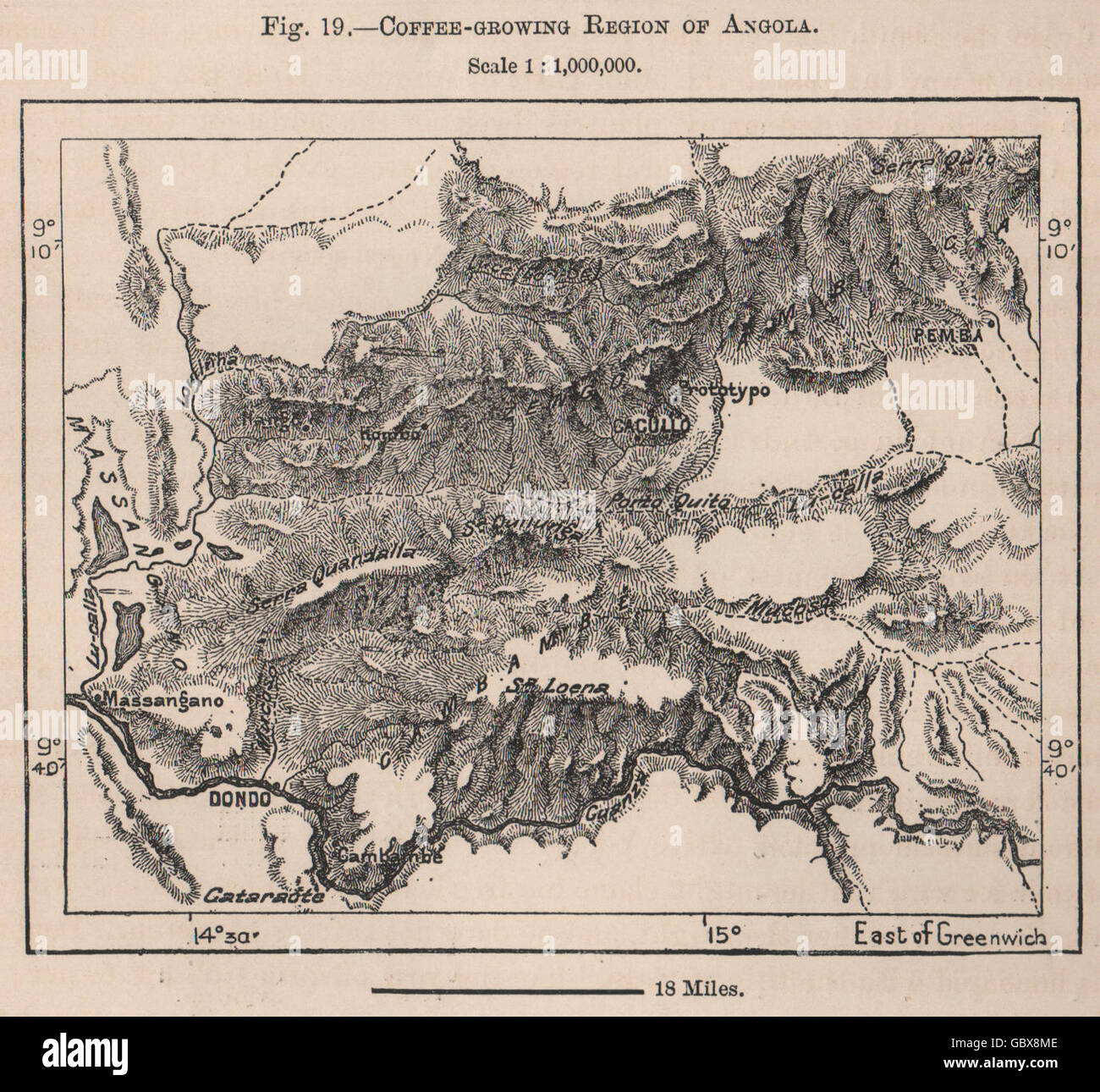 Regione Coffee-Growing dell Angola, 1885 Mappa antichi Foto Stock