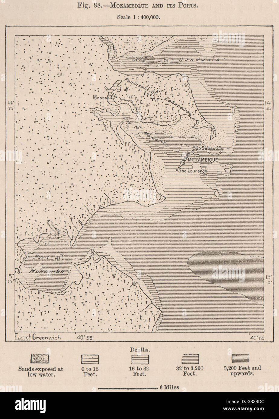 Mozambico e i suoi porti, 1885 Mappa antichi Foto Stock