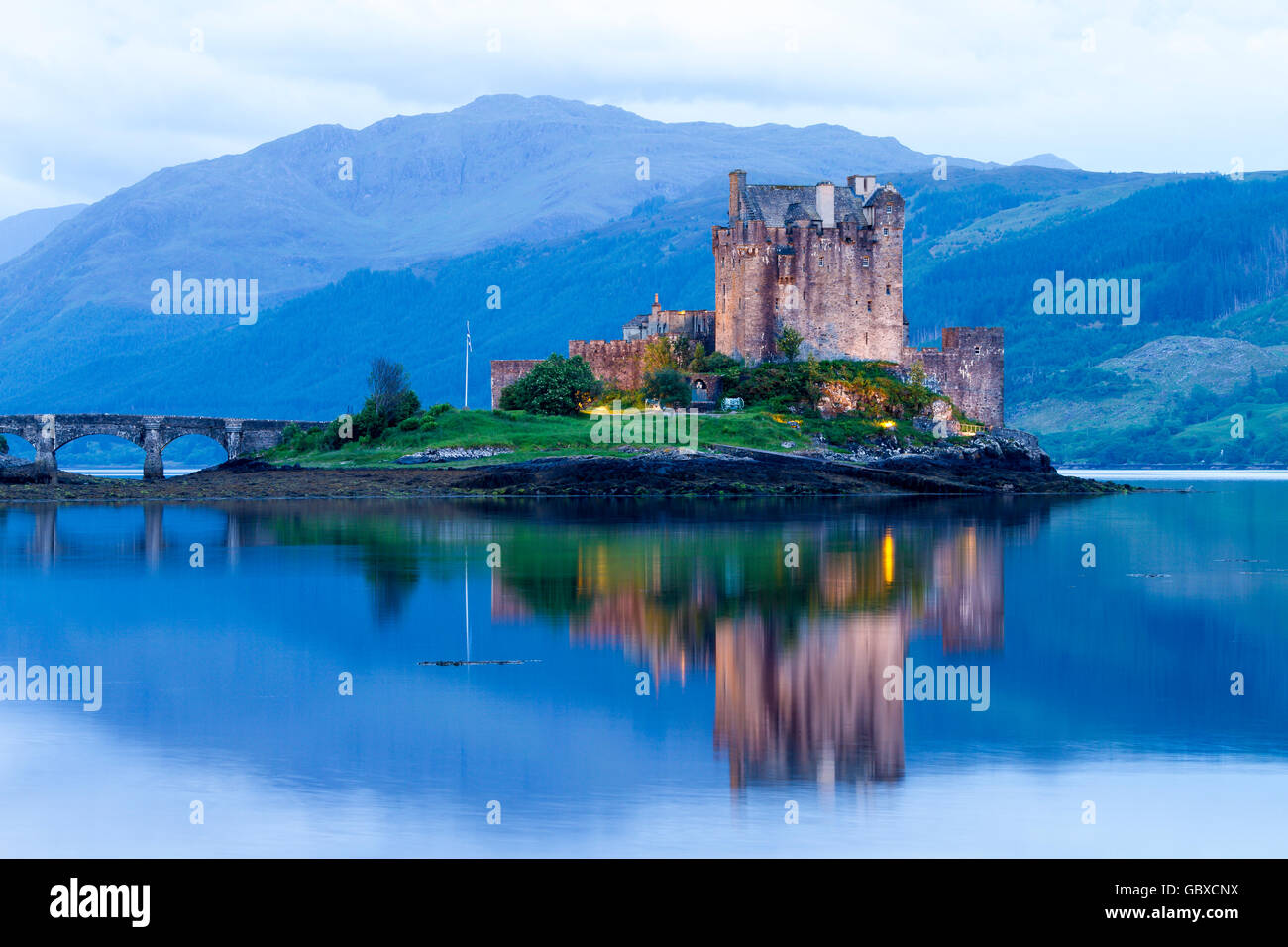 Eilean Donan Castle, Dornie, altopiani, Scozia Foto Stock