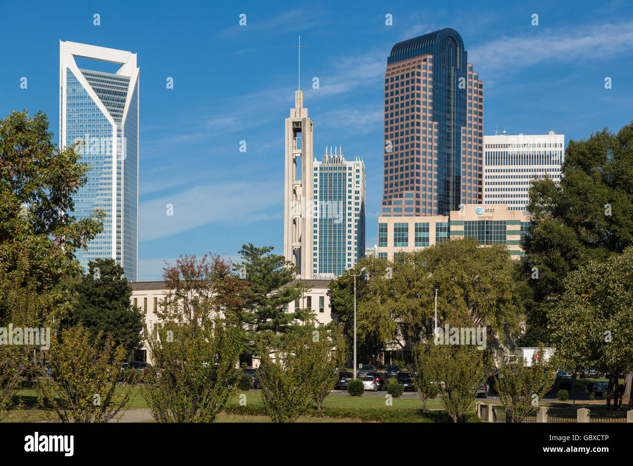 Lo skyline di Charlotte, NC, Stati Uniti d'America Foto Stock