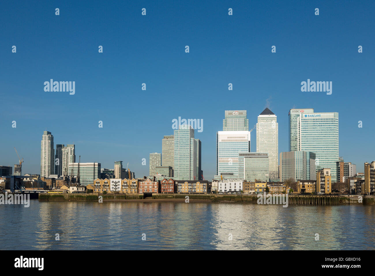 Canary Wharf skyline business district, banche, Londra, Inghilterra Foto Stock