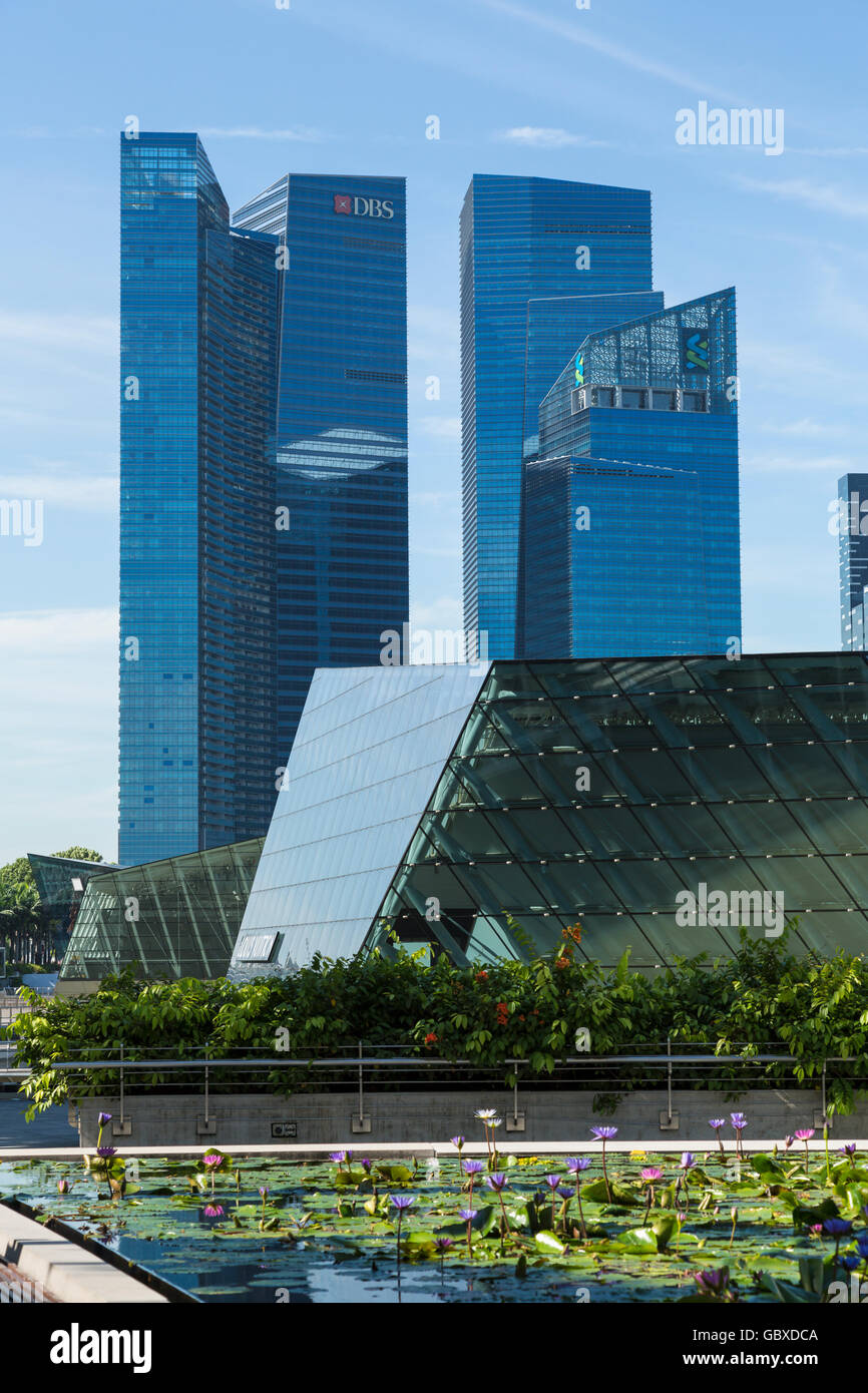 Singapore DBS banche, uffici moderni edifici, skyline Foto Stock