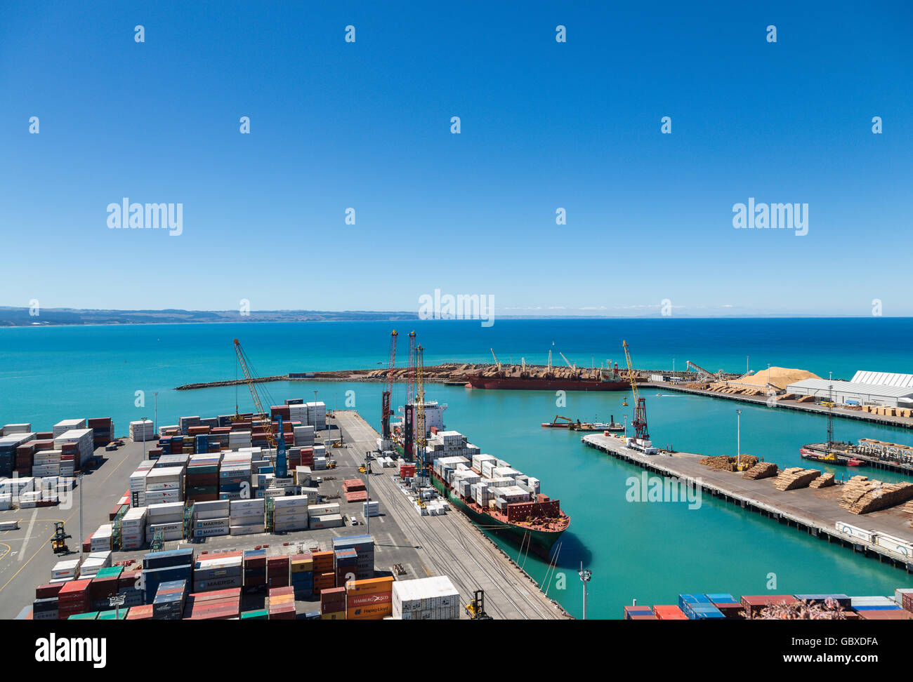 Il contenitore di scarico navi a Napier docks, Nuova Zelanda Foto Stock