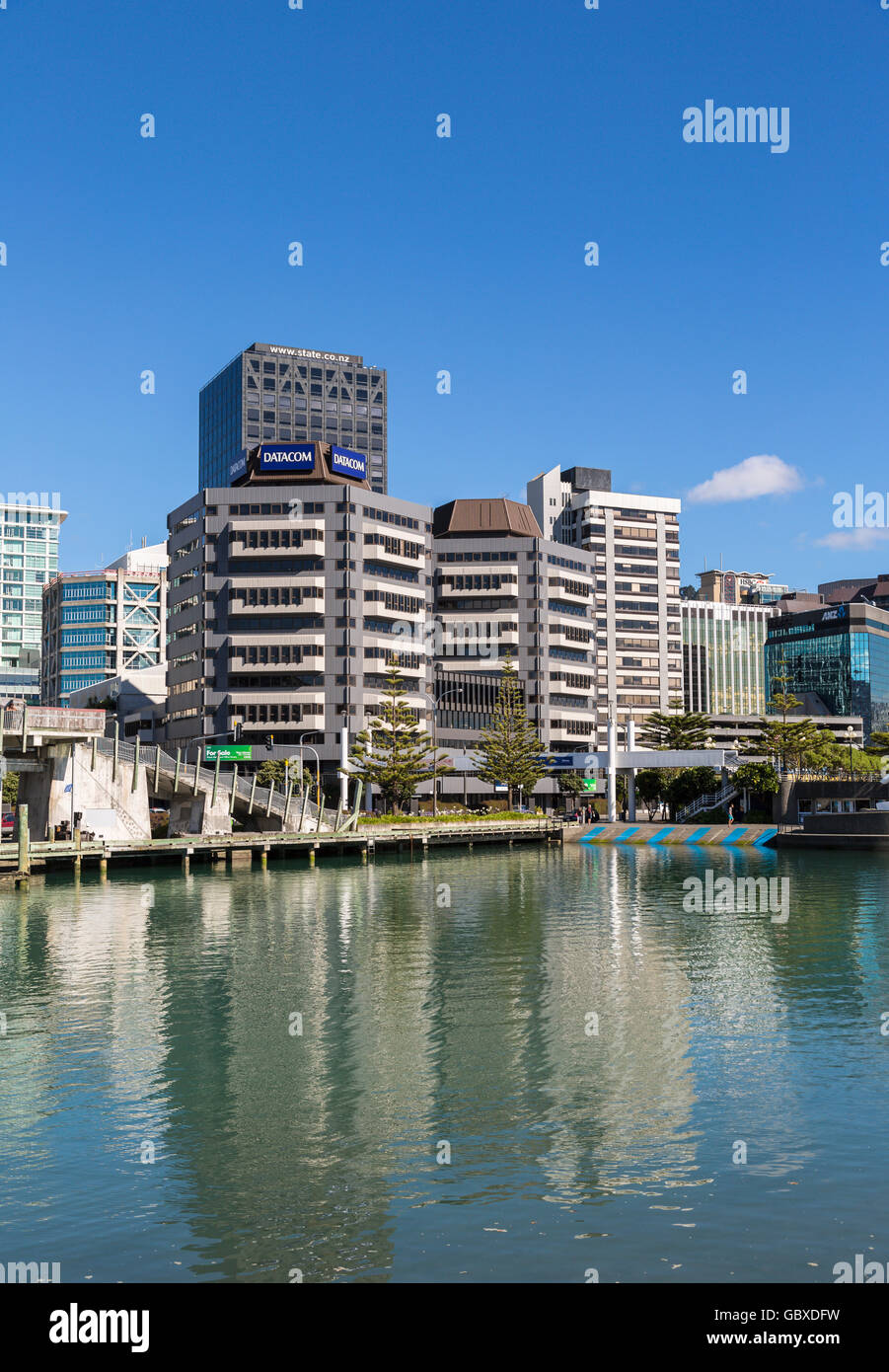 Wellington skyline waterfront, Nuova Zelanda Foto Stock