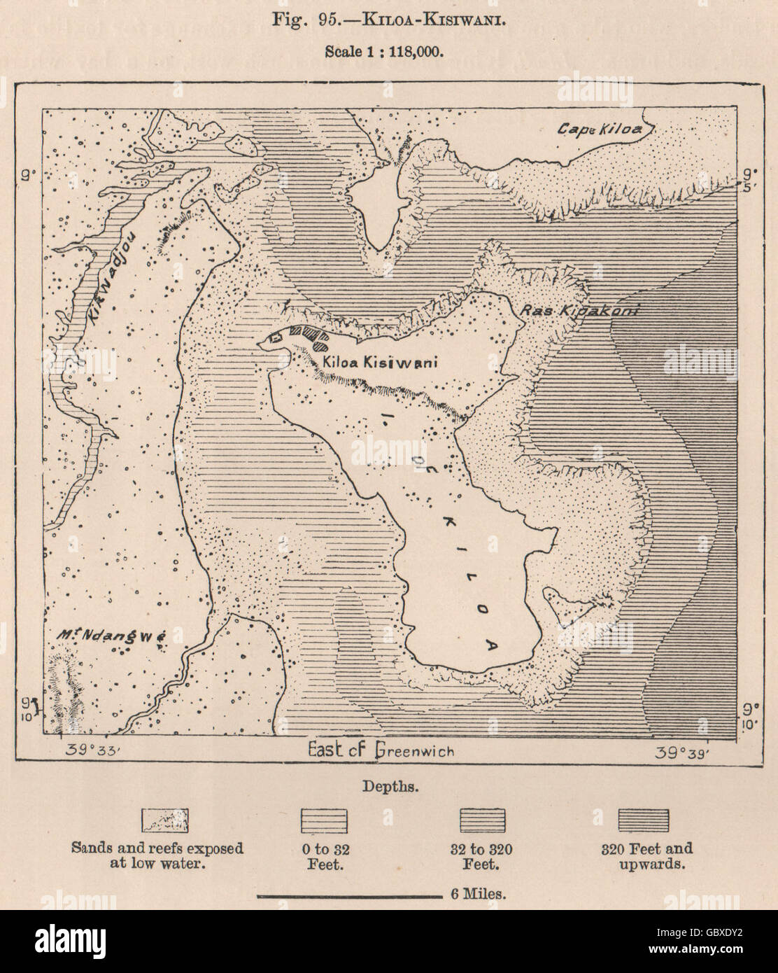 Kilwa Kisiwani. Tanzania. Il tedesco in Africa orientale, 1885 Mappa antichi Foto Stock