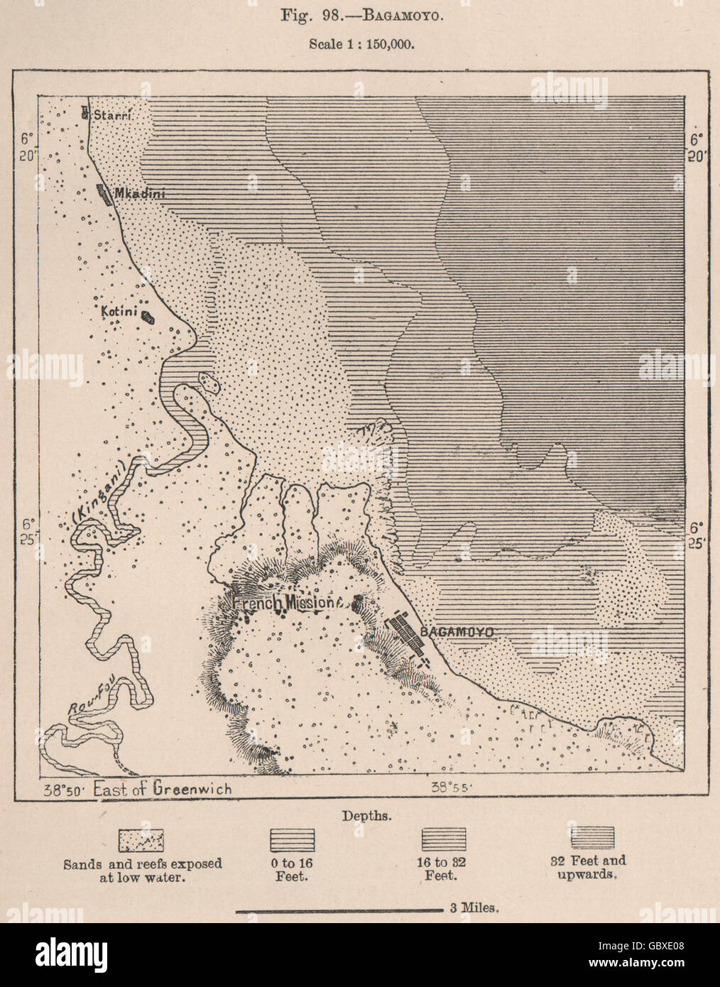 Bagamoyo. Tanzania. Il tedesco in Africa orientale, 1885 Mappa antichi Foto Stock