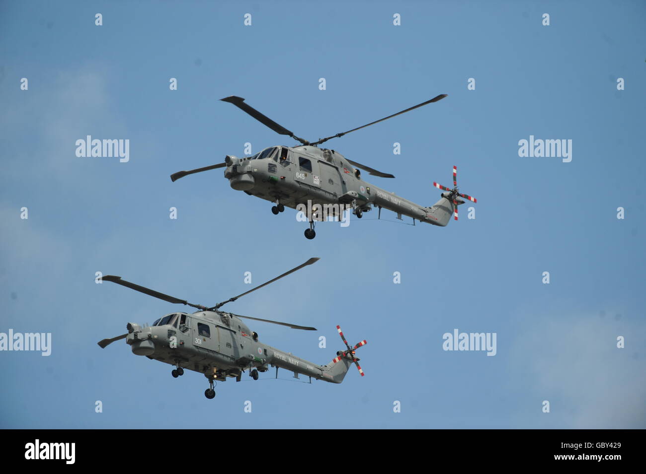 Gli elicotteri Westland Lynx di 815 Royal Naval Air Squadron, RNAS Cullrose al Royal International Air Tattoo presso RAF Fairford, Gloucestershire. Foto Stock