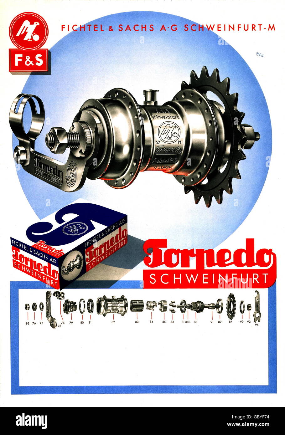 Pubblicità, energia, mozzo a trazione libera Torpedo, Fichtel & Sachs AG, Schweinfurt, 1949, 1940, 40, 20° secolo, storico, storico, mozzo a tre velocità, mozzo a ruota fissa, industria, meccanica, ruota dentata, ruota dentata, ruote dentate, ruota dentata, ruota dentata, mozzo, mozzo ruota, mozzi ruota, 60000000, 60 milioni, dopo guerra, elemento strutturale, componente Componenti, ricambi, ricambi, ricambi, ricambi, ricambi, ricambi, diritti aggiuntivi-non disponibili Foto Stock