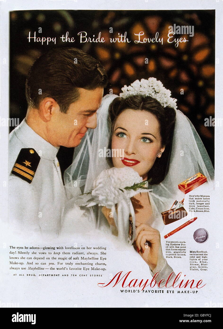 Pubblicità, cosmetica, trucco, Maybelline Eye Make-Up, 'Happy the Bride  with Lovely Eyes', pubblicità, in inglese, anni '50,  Additional-Rights-Clearences-Not Available Foto stock - Alamy