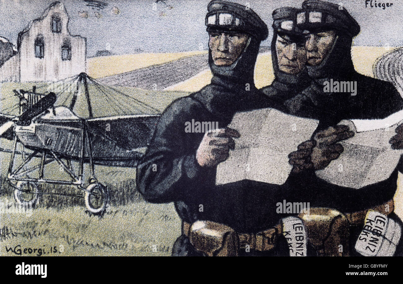 Pubblicità, cibo, poster pubblicitario per biscotti 'Leibniz', scatole di biscotti sulle cinture dei piloti tedeschi nella prima guerra mondiale, design: Georgi, circa 1915, diritti aggiuntivi-clearences-non disponibile Foto Stock