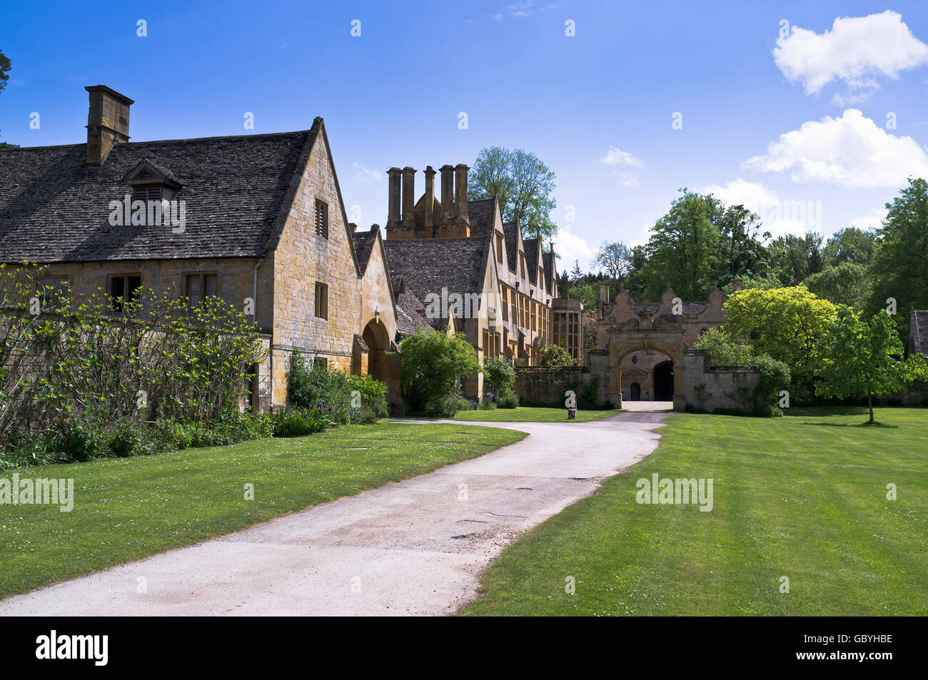 dh Stanway House COTSWOLDS GLOUCESTERSHIRE Jacobean maniero case in cotswold Foto Stock