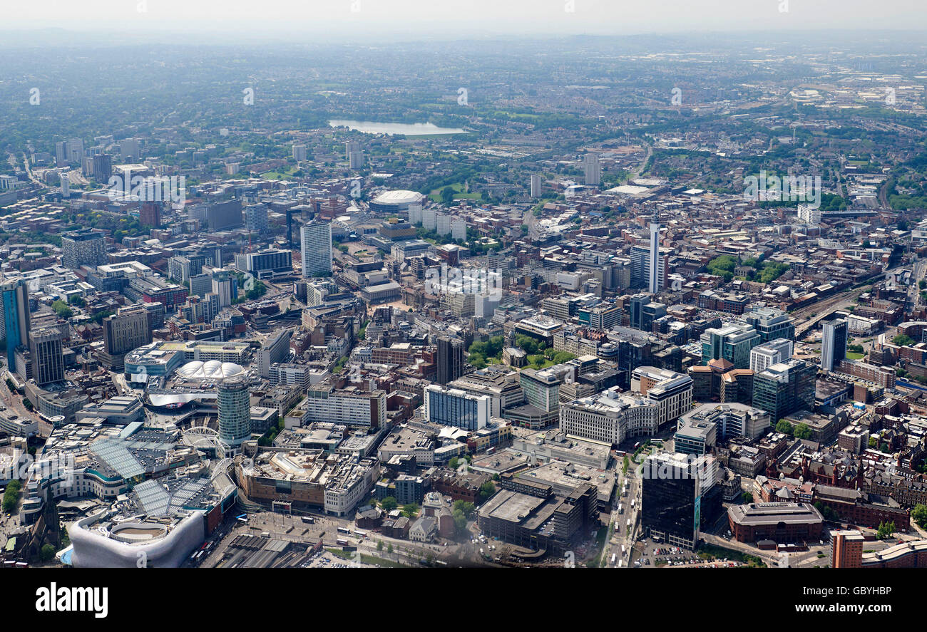 Una veduta aerea del centro cittadino di Birmingham, West Midlands, Regno Unito Foto Stock